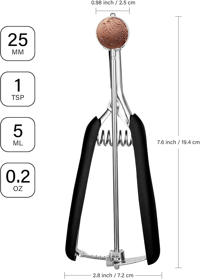 Extra Small Cookie Scoop 1 tsp, Professional Stainless Steel Tiny Ice Cream Scoop 25mm, Melon Baller Scoop Good Soft Grips, Quick Trigger Release