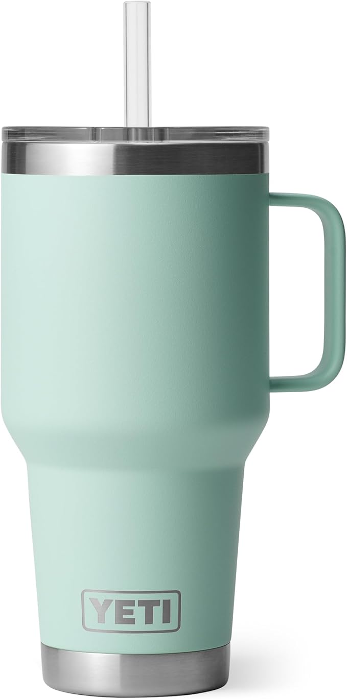 YETI Rambler 35 oz Tumbler with Handle and Straw Lid, Travel Mug Water Tumbler, Vacuum Insulated Cup with Handle, Stainless Steel, Seafoam
