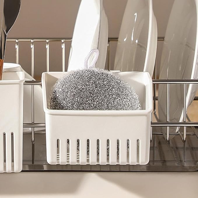 Utensils Holder, Cutlery Drying Rack with Efficient Drain System, Compact Kitchen Drain Basket, Easy to Install Utensil Silverware Storage Holder for Utensil Forks Chopsticks (2PC-White)