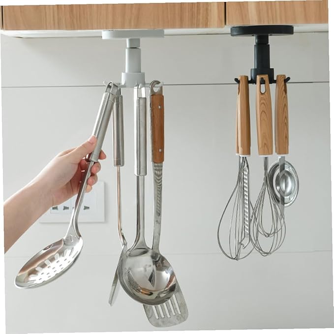NUOBESTY 3pcs Kitchen Utensil Hooks Set Nail-Free Plastic Rotating Hanging Organizer for Kitchen Cabinet Storage