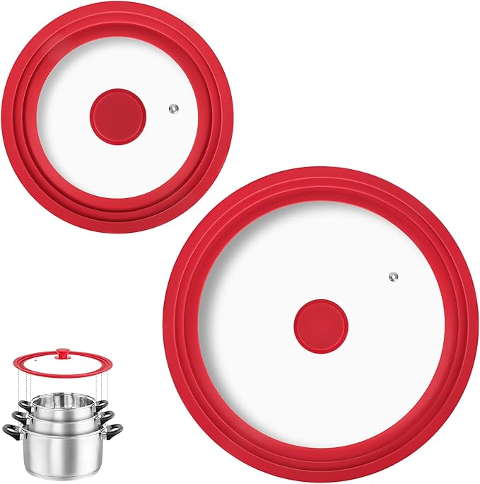 Universal Lids for Pots, Pans and Skillets Fits 7",8",9",10",11",12" Cookware, Replacement Pan Lid with Tempered Glass and Heat-Resistant Silicone Edge,Durable Frying Pan Cover