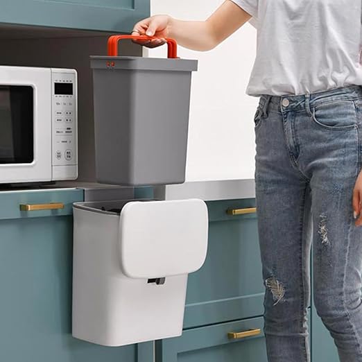PATKAW Wall-Mounted Kitchen Trash Can 9l with Lid Plastic Garbage Bin Sealed Compost Bin with Removable Inner Bucket for Indoor Food Waste Storage