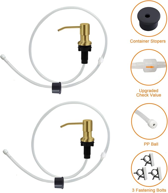 Sink Soap Dispenser, Kichen Sink Soap Dispenser, 47" Extension Tube kit, Under Sink Soap Dispenser Pump, No Need More Refills （Golden, 2 Pack）
