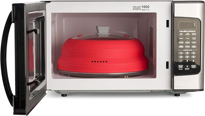 Godinger Microwave Splatter Cover, Microwave Cover for Food, Collapsible Plate Cover Lid with Easy Grip Handle, Safe Tempered Glass and Silicone, Pot Cover, Splatter Cover Guard - Large 12"