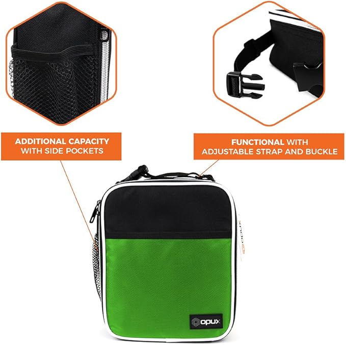 opux Premium Insulated Lunch Box, Soft School Lunch Bag for Kids Boys Girls, Leakproof Small Lunch Pail Men Women Work, Reusable Compact Cooler Tote Lunchbox for Office Adult, Green