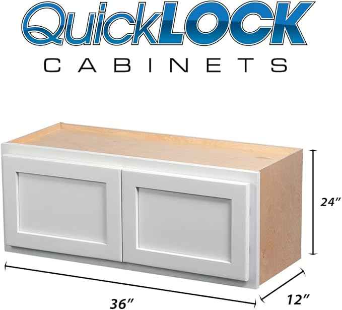 Quicklock RTA (Ready-to-Assemble) 42" Tall Wall Kitchen Cabinets - Shaker Style | 100% Hardwood | Made in America | Soft Close Hardware (Pure White, 12" D x 36" W x 24" H)
