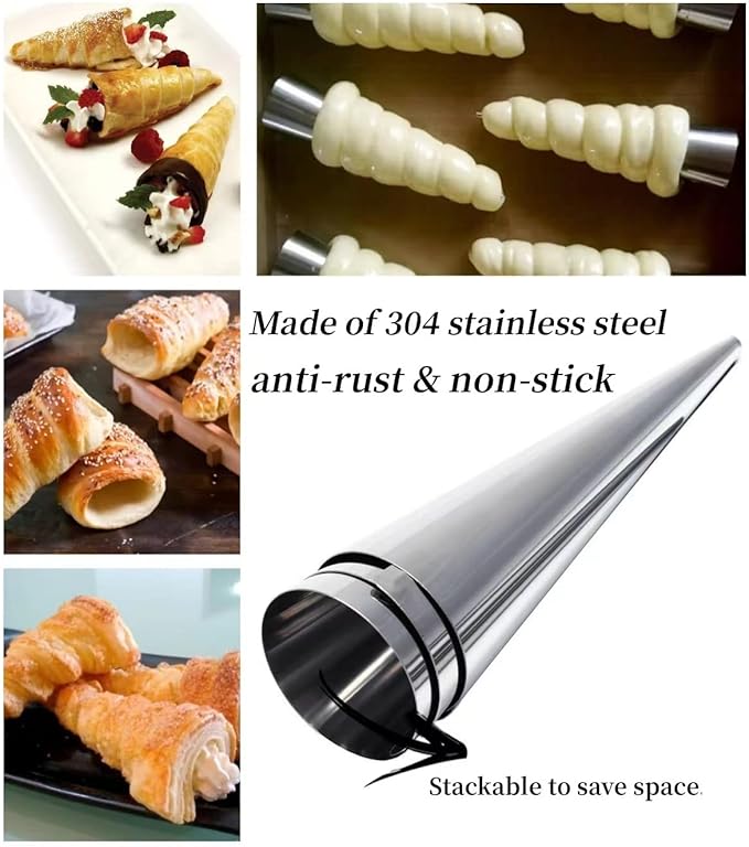 10 Pack Cream Horn Molds for Baking +10 Pack Cannoli Tubes Stainless Steel, 5 inch Large Size Cream Horn Mould and Cannoli Tubes for Baking Cream Horns, Brioche Rolls