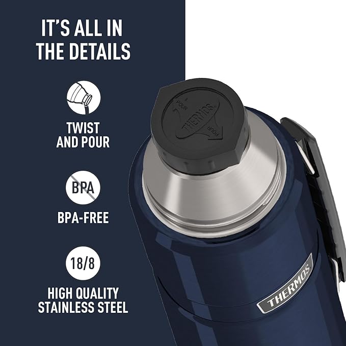 THERMOS Stainless King Vacuum-Insulated Beverage Bottle, 40 Ounce, Midnight Blue