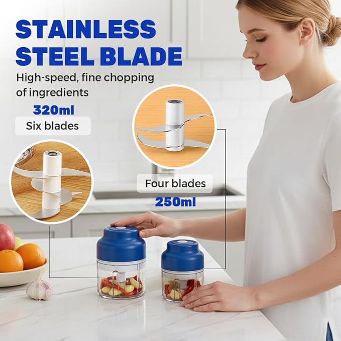 Electric Garlic Chopper, 2026 Upgraded Food Processor, USB Rechargeable Portable Wireless Veggie Chopper with 6 Stainless Steel Blades for Garlic Onion Chili Nuts Meat (green, 320ml)