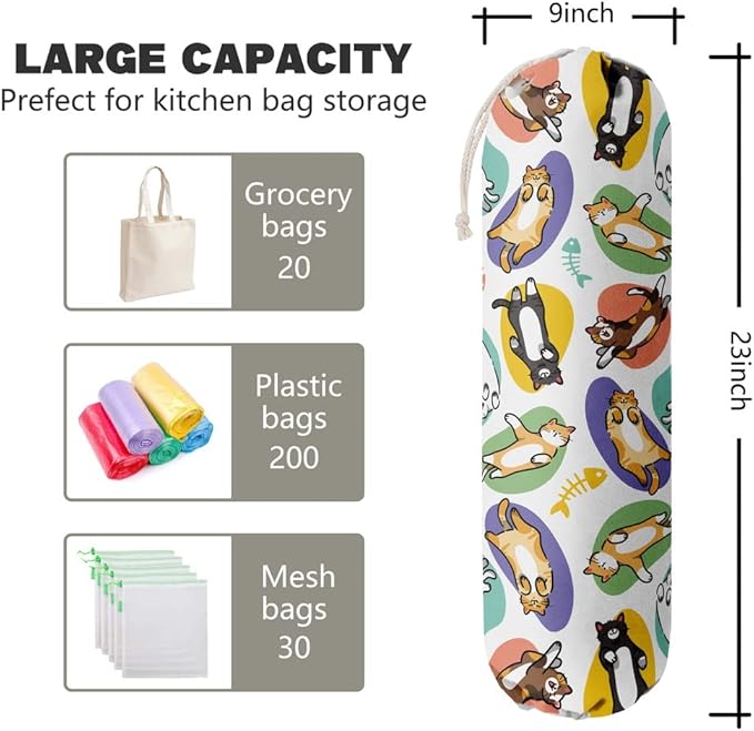 Cat Pattern Grocery Bags Holder Organizer For Shopping Bags，Wall Mount Plastic Bags Storage Container Dispensers, Pet Lovers Home Kitchen Gifts For Family, Friends, Cat Mom, Cat Dad, Women