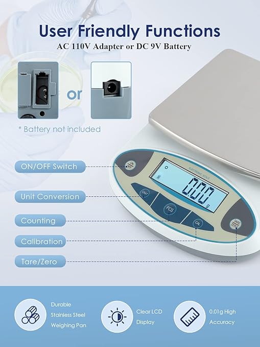 CGOLDENWALL Lab Scale 1000gX0.01 Gram High Precision Laboratory Balance Electronic Scientific Weighing Scale with Calibration Weight