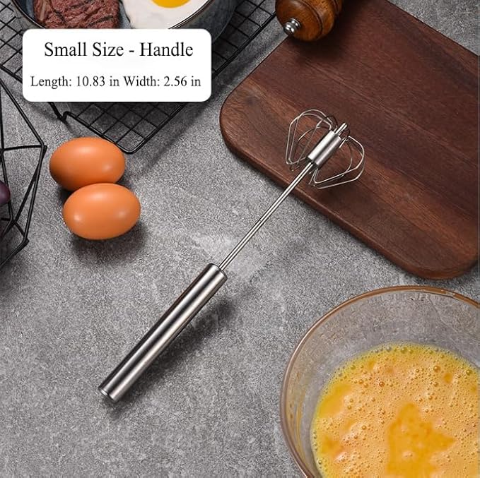 Stainless Steel Semi-Automatic Whisk, Hand Push Rotary Whisk Blender, Versatile Milk Frother for Blending, Whisking, Stirring (12 Inch)