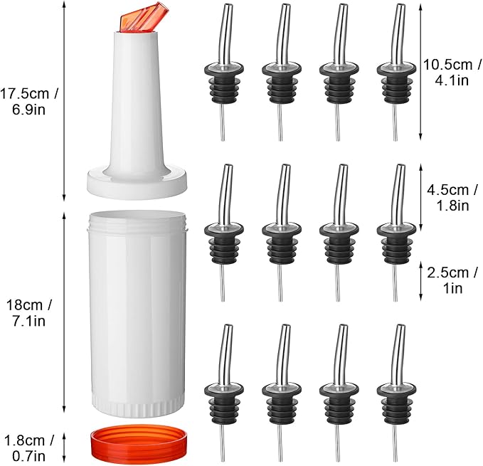 CHENGU Fruit Juice Pour Bottles 34 oz Plastic Liquor Bar Supplies with Stainless Steel Bottle Pourer Tapered Spout for Cocktail Bartending Liquor Juice Store(Multi Colors,6 Pack)