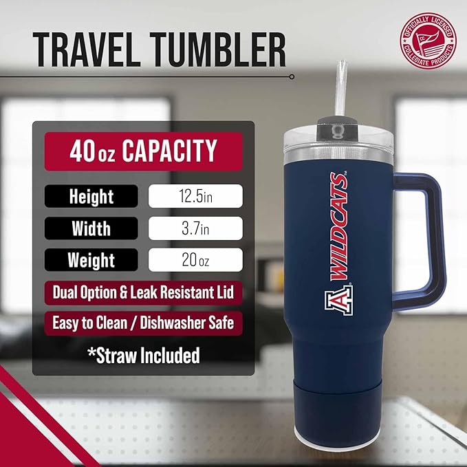 Campus Colors College & University 40 oz Travel Tumbler With Handle - Dual Option Lid With Straw - Vacuum Insulated Stainless Steel (Baylor Bears - Black)