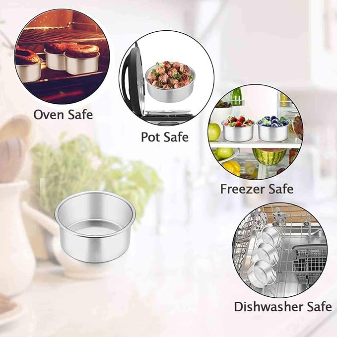 TeamFar 4 Inch Cake Pan Set of 4, Stainless Steel Mini Round Layer Cake Baking Pans Tins Set, For Baking Steaming Serving, Healthy & Sturdy, Mirror Finish & Dishwasher Safe