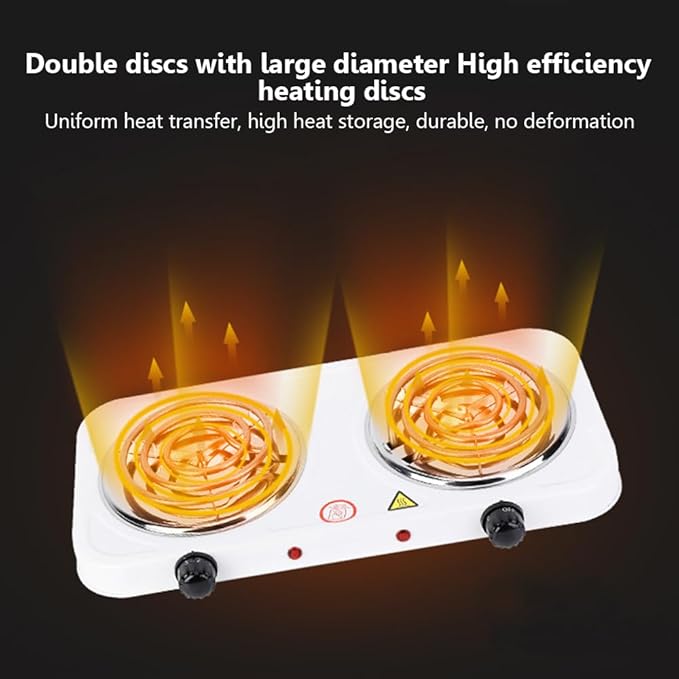 Compact and Portable Countertop Burner- Countertop Double Coiled Burner 2000 Watts Electric Hot Plate Temperature Controls White