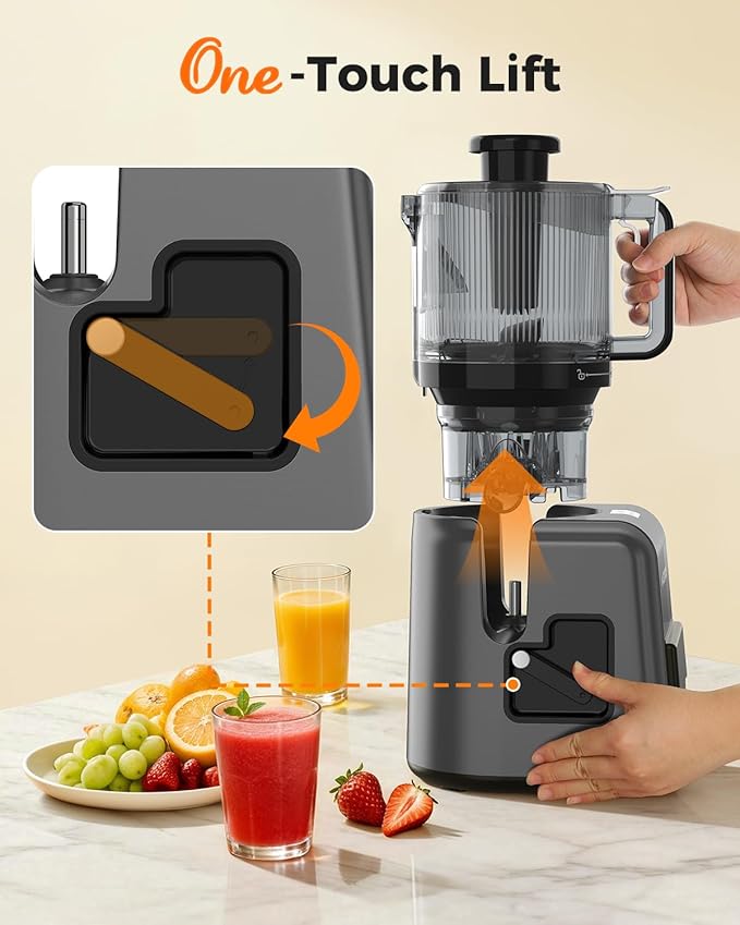 ACOQOOS Juicer Machines, 6.5" Extra Large Feed Chute Cold Press Juicer 3-IN-1 with Sorbet & Nut Milk, BPA Free, Easy to Clean, 100 OZ Hopper, Graphite Gray