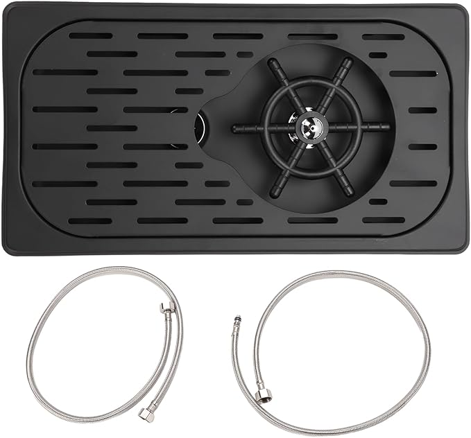 Zerodis Tea Ware Tools Sink Stainless Steel Automatic High Pressure Countertop Cup Washer Spray Rinser Glass Pitcher Cleaner with Drain Drip Tray for Coffee Shop Bar Glass (Black)