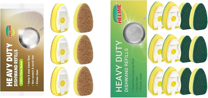 HELIME Natural Dishwand Refills Sponge, Non Scratch Dish Wand Sisal Hemp Replacement Brush Head, Plant Based Heavy Duty Scrubber Dispenser, Dishwashing Cleaning Supplies for Kitchen Sink Dishwash Tool