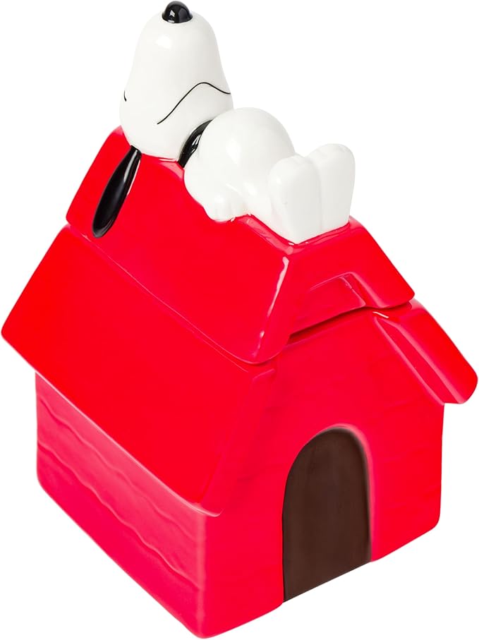 Silver Buffalo Peanuts Sculpted Ceramic Cookie Jar Featuring Snoopy and Snoopy’s House, 5.25” x 5” x 7.75”