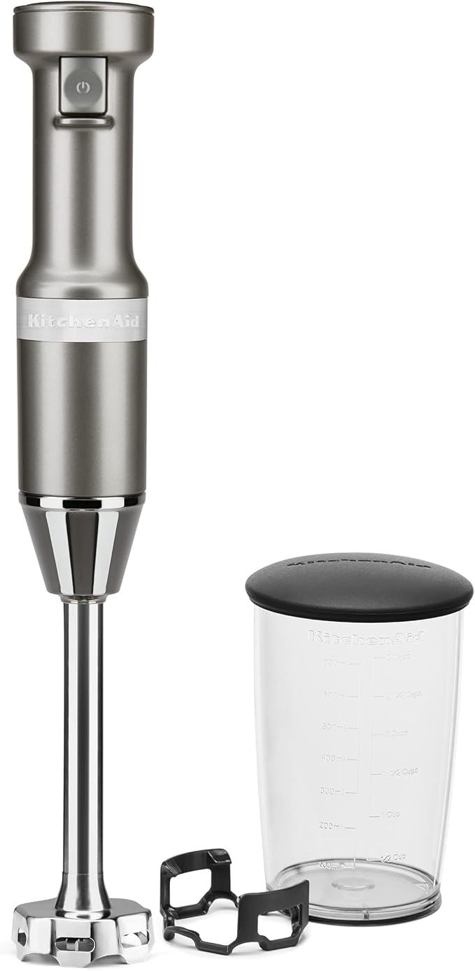 KitchenAid Variable Speed Corded Hand Blender KHBV53, Contour Silver & 6 Speed Hand Mixer with Flex Edge Beaters - KHM6118, 6 Speed w/Flex Edge Beaters, Contour Silver