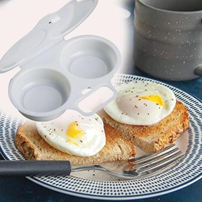 2 Pcs White Egg Poacher, Microwave Egg Boiler Poacher, 2 Cavity Nonstick Poached Egg Maker With Lid, Egg Poacher Microwave Egg Cooker, Double Drain Poached Egg Cups Cookware（13 * 5cm）