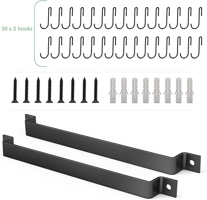 Housolution 2 Pack Kitchen Rail with 15 Hooks, 16 Inch Wall Mounted Hanging Utensil Rack Hanger for Kitchen