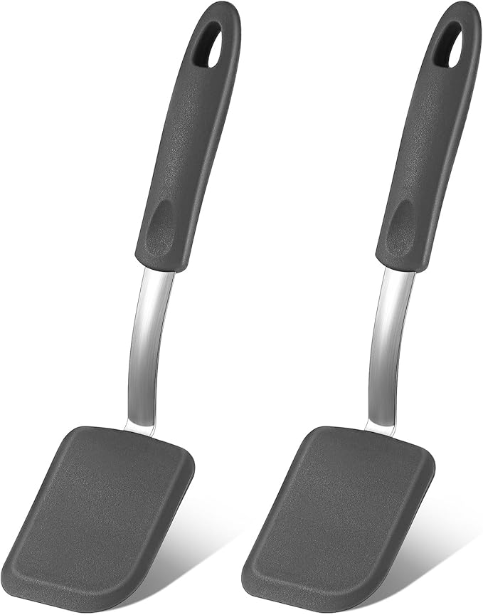 Silicone Cookie Spatula Turner 2 Pack Mini Brownie Spatula Flexible Kitchen Small Silicone Turner for Nonstick Cookware Heat Resistant No Scratch Flipper for Egg Pancake(Grey)