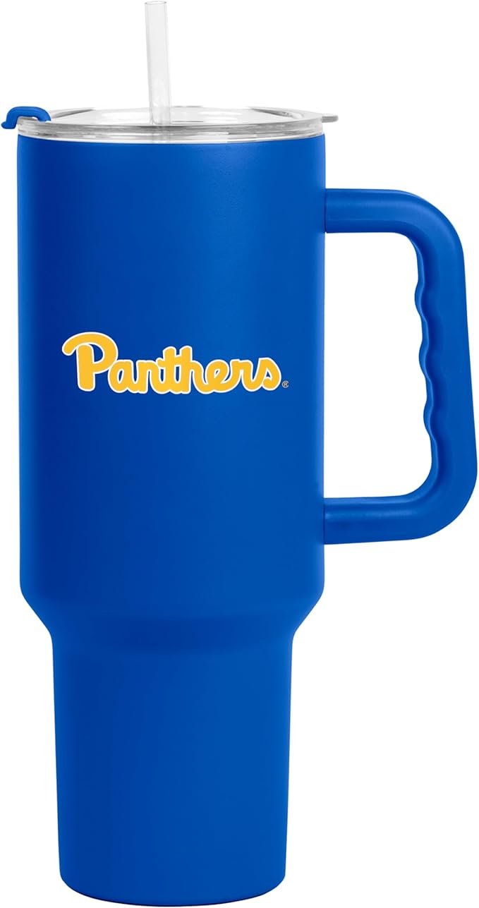 Logo Brands NCAA 40 oz Tumbler with Handle -Stainless Steel Insulated Travel Tumbler with Straw Lid – Powder Coated, Leak-Resistant, Keeps Drinks Hot/Cold – Great for Tailgating, or Everyday Use