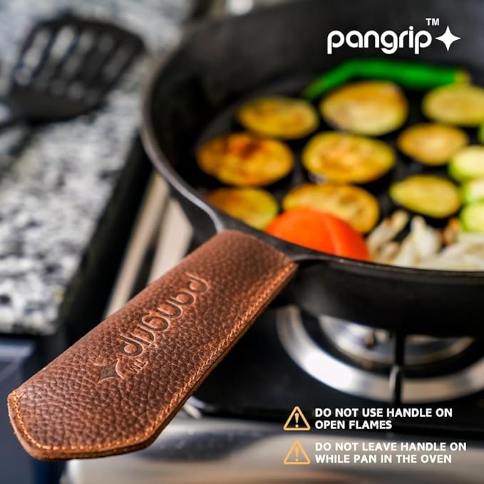 Cast Iron Handle Cover, Set of 2 - Extra Thick Leather Heat Resistant Handle Cover for Cast Iron Skillets, Hot Pan Handle Cover, Cast Iron Handle Sleeve