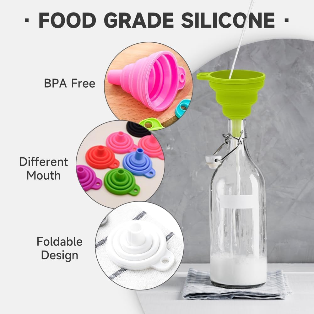 Kitchen Funnel Set, 2025 Upgrade Silicone Collapsible Funnel Silicone Collapsible Food Funnels for Kitchen 3 Sizes Funnels for Home Use Filling Bottles Daily Cooking (Red, 1Set 11+14+20g)