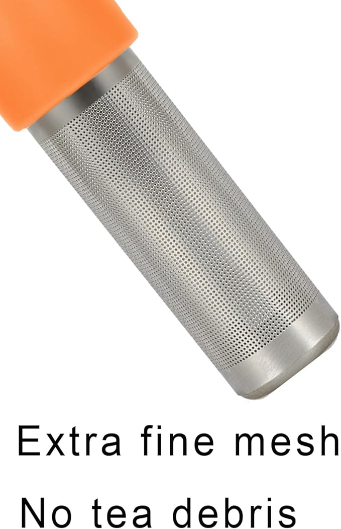Leden Tea Infuser Cute Tea Strainer for Loose Leaf Tea Stainless Steel Fine Mesh Tea Ball Steeper with Silicone Lid for Mug and Cup, Orange