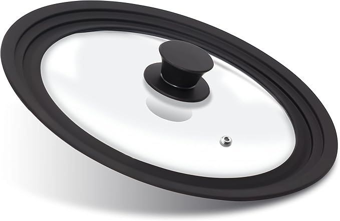 Anaeat Silicone Universal Lid for Pots, Pans and Skillets - Tempered Glass Covered with Heat Resistant Silicone Rim Fits 9.5", 10" and 11" Diameter Cookware -Easy to Use Replacement Frying Pan Cover