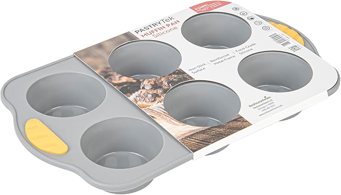 Restaurantware Silicone Baking Mold Pack of 1 Non-Stick Muffin Mold with Handles 6 Compartments, Oven-Friendly Dishwashable Freezer-Friendly Heat-Resistant Gray Silicone Cupcake Muffin Pan