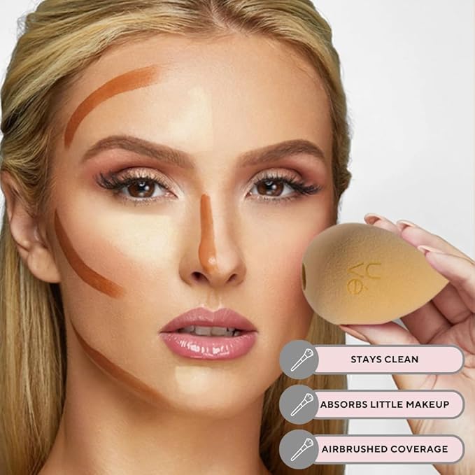 PURE Makeup Blender Sponge Set, Streak Free Application of Liquid, Powder & Cream Foundation, Professional Complexion Blending Tool, Cruelty Free, Vegan, Latex Free, Pack of 3 Shapes