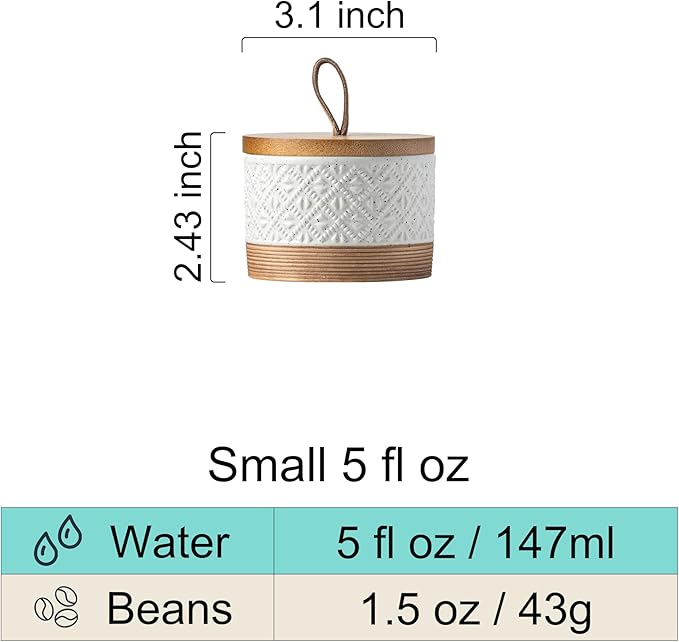 Miamolo Small Ceramic Jar with Lid, Coffee Container Kitchen Food Storage Jars for Spice Sugar Candy Matcha, Mini Kitchen Spice Jars for Counter, Home, Pantry - White & 5 fl.oz