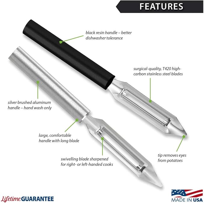 Rada Cutlery Deluxe Vegetable Peeler (R141), 2" Stainless Steel Swiveling Blade, Silver Handle
