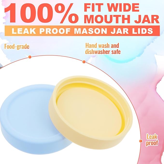 Teenyyou 12 Pcs Silicone Regular Mouth Lids Mason Jar Lids Thickened Leak Proof Lid for 70 mm All regular mouth Mason Jars, Reusable Large Canning Jar Caps (Macaron)