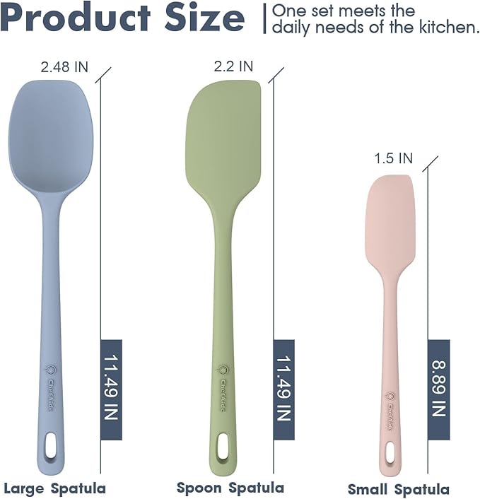 3 Pieces Silicone Spatula Set, Food Grade Rubber Spatula, Upgrade Strong Handle with Ergonomic Grip, Heat Resistant for Nonstick Cookware, Cooking Mix