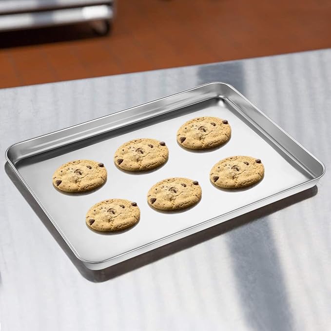 Wildone Baking Sheet with Silicone Mat Set, Set of 4 (2 Sheets + 2 Mats), Wildone Stainless Steel Cookie Sheet Baking Pan with Silicone Mat, Size 12 x 10 x 1 inch, Non Toxic & Heavy Duty & Easy Clean
