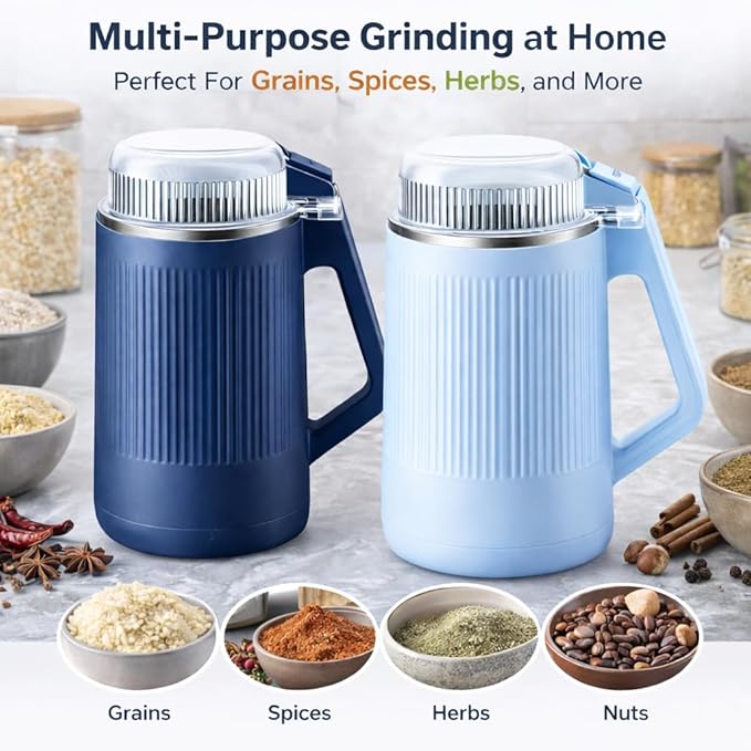 YZJSM Electric Coffee Grinder, 550ML Large Capacity Electric Blade Grinder with 8 Stainless Steel Blades, Multifunctional Grinder for Coffee Beans, Spices, Herbs, Grains & Baby Food﻿ (light blue)