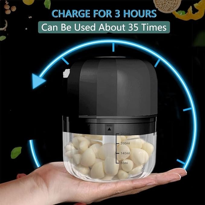 Electric Garlic Chopper, 250ML Rechargeable Portable and Cordless Mini Food Processor with Stainless Steel Blade, Electric Garlic Chopper Vegetable Chopper Blender for Nuts Chili Onion Minced (Gray :