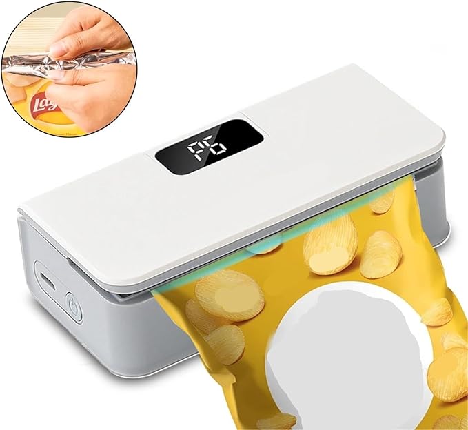 Vacuum Sealer Machine, Plastic Bags Sealer Mini Heat Bag Sealing Machine 2 In 1 Food Packaging Portable for Food(White)