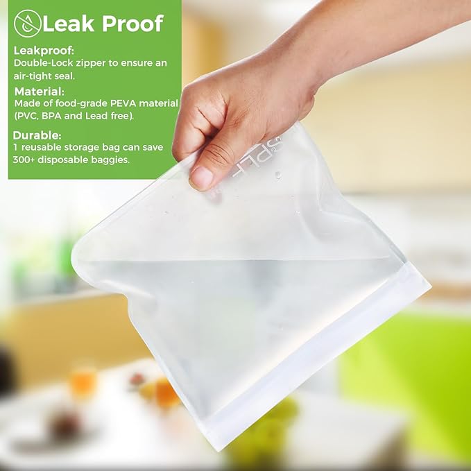 SPLF 12 Pack Dishwasher Safe Reusable Food Storage Bags (5 Sandwich 5 Snack 2 Gallon), BPA Free Freezer Bags Leakproof Silicone and Plastic Free Lunch Bags Fridge Organization