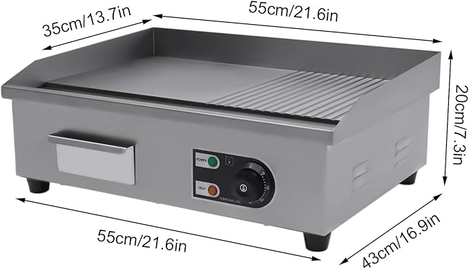 Commercial Flat Top Grill, 22" Extra Large Commercial Electric Griddle, 1600W high working power Tabletop Flat Top Grill Indoor for BBQ Pancake Chicken, Adjustable Temperature 122℉-572℉