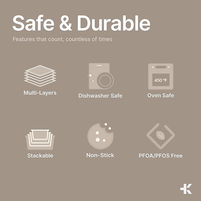 BAKKEN Kitchen Baking Pans - Medium (15.15 × 10.03") and Large (17.1 x 11.8") Nonstick Sheets, Carbon Steel Cookie Sheets with Gray Silicone Handles, PFOA, PFOS, PTFE Free, Oven Safe (450°F), Set of 2