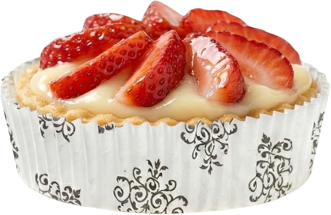 Panificio 4 Ounce Baking Cups, 200 Ridged Cupcake Liners - Oven-Ready, Freezable, Black And White Paper Muffin Cases, Disposable, Vintage Floral, For Wedding Parties, Baby Showers - Restaurantware