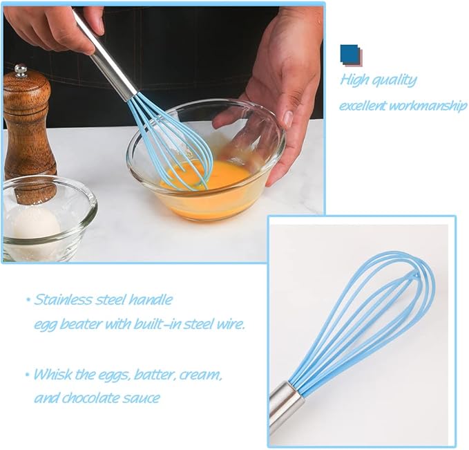 Collfa Mini Kitchen Utensil Set - Five-Piece Set, Tiny Silicone Kids Kitchen Tools - Whisk, Tongs, Spoon, Slotted Spatula - Blue