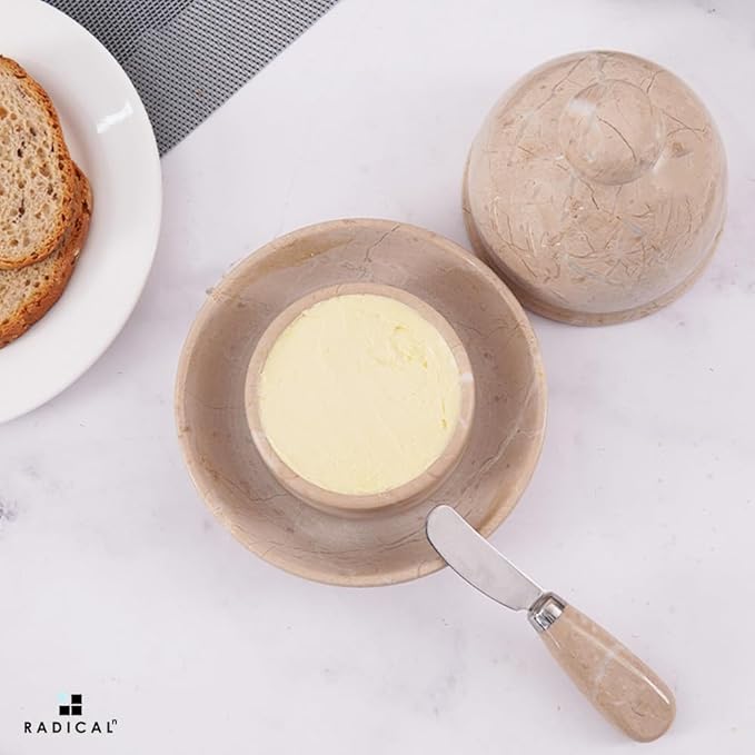 Radicaln Marble Butter Dish With Lid 6" Inches Verona Handmade Butter Spreader for Bread, Butter Crock For Counter With Water French Butter, Farmhouse Kitchen Décor