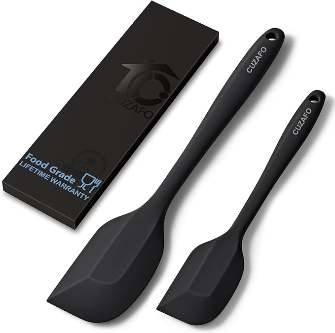 Heat Resistant 600℉ Silicone Spatula, BPA Free Mixing Spatulas set Dishwasher Safe for Nonstick Cookware, Black